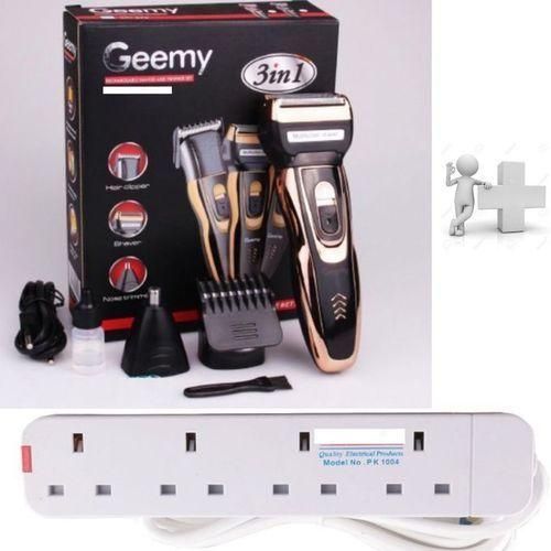 Geemy 3 IN 1 RECHARGEABLE SHAVER & TRIMMER + FREE 4 WAY SOCKET