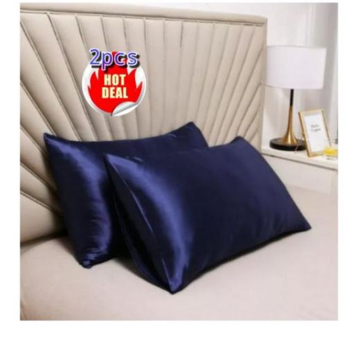 2pcs Navy Blue Satin Bed Pillowcase/ Covers