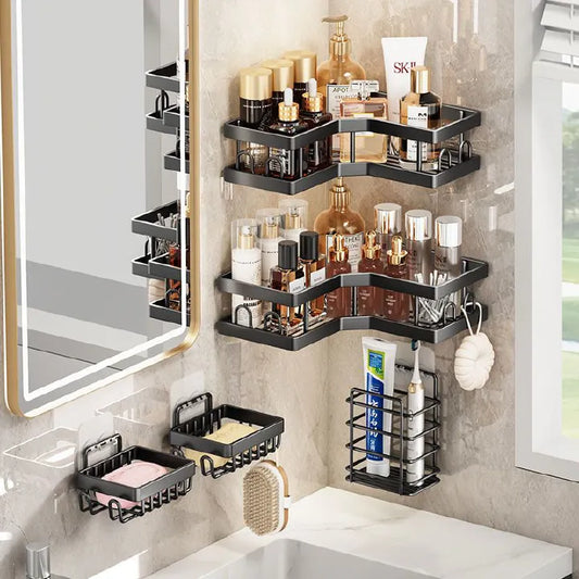Heavy-Duty Carbon Steel Corner Shower Caddy Set (5-Pack) β Rust-Resistant, Adhesive, Space-Saving Bathroom Organizer