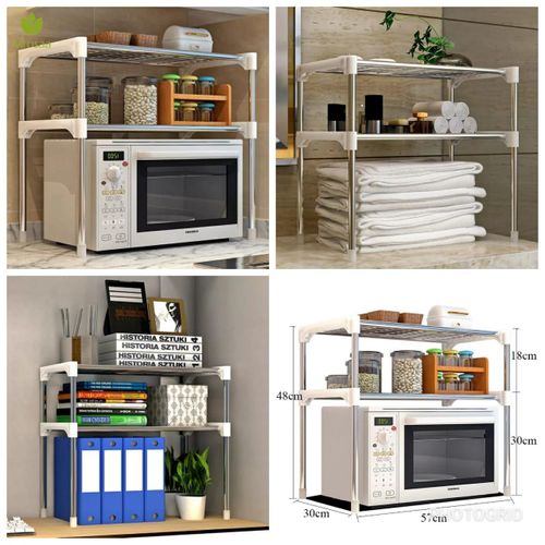 Adjustable Multifunctional Microwave Stand β Heavy-Duty 2-Tier Kitchen Storage Rack with Expandable Shelf & Hooks