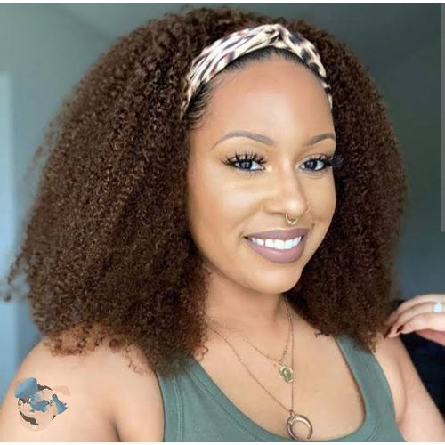 Kinky Curly BROWN Headband Wig +Free Gift Inside!