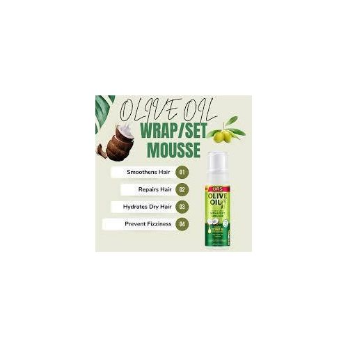 Ors Olive Oil Mousse, olive oil hair mousse, wrap set mousse, frizz control mousse, natural hair styling mousse, alcohol-free mousse, curly hair mousse, mousse for relaxed hair, shine and hold mousse, lightweight foam hair mousse.