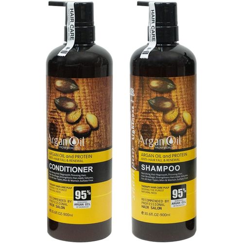 Moroccan Argan Oil Shampoo And Conditioner Set Sulfate Free, Perfect For Damaged, Dry, Curly, Frizzy Hair - Thickening Formula For Fine/Thin Hair, Safe For Color And Keratin Treated Hair Plus (a FREE Hair Scalp Massager Shampoo Brush)