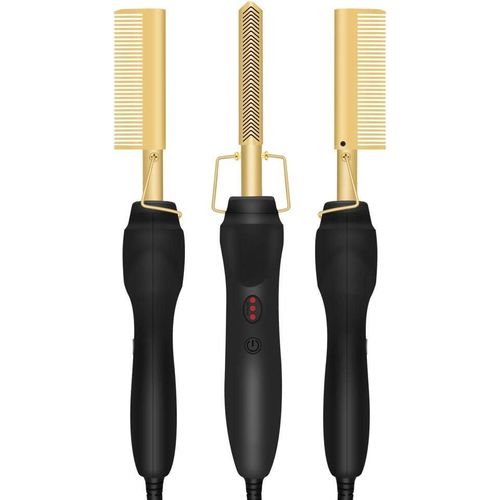Hot Comb Hair Straightener - Electric Straightening Comb for African American Hair and Wigs - Technology Hair Straightener for Wet and Dry Hair - Quick Heated Comb for Men Long Beard