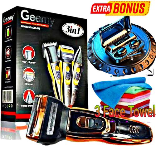 Geemy Rechargeable 3 in 1 Hair Shaver // TWS Bluetooth Earpods // Face Towels