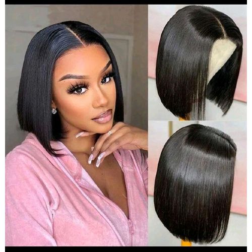 Premium Black Middle Parted Short Straight Bobo Hair Wigs Synthetic High Temperature Silk Wigs