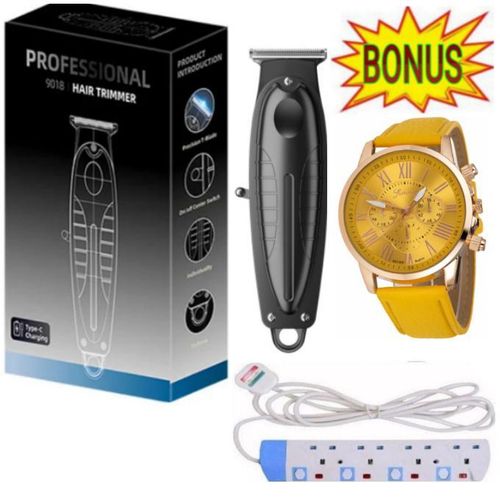 Best Hair Trimmer Machine Professional Cordless Electric Hair Clipper Barbering Machine - Kinyozi / Electric Hair Trimmer Barbering Machine - Kinyozi + Extra BONUS 4-Way Power Extension Cable Socket With Safety SWITCHES & Watch