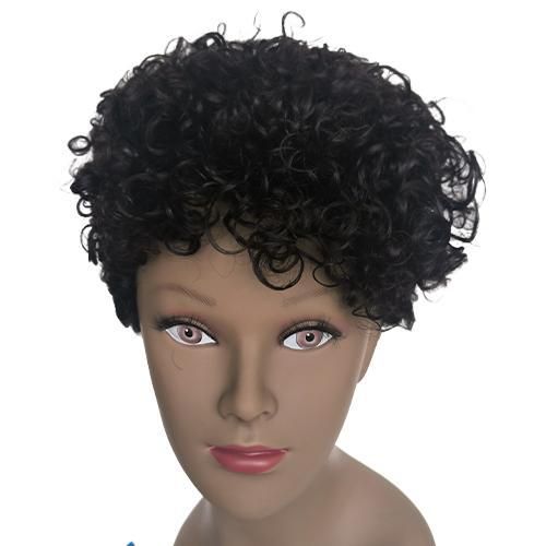 Fashion Idol Human STYLE ICON Nature Pixied Cut Curl Wig SONA Color 1B Made-Machine Wig Human Nature Hair Wig For Women