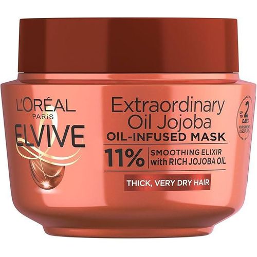 L'Oréal Elvive Extraordinary Oil Infused Mask, 11% Smoothening Elixir Enriched with Jojoba Oil, Suitable for Thick and Very Dry Hair - 300ml