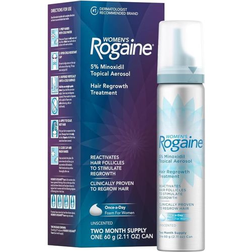 Rogaine Women 5% Minoxidil Foam. Growth Treatment for Thinning & Hair Loss. Once-A-Day Unscented Topical Foam. Regrow Fuller Thicker Hair. Dermatologist Recommended. Top Ten Hair. 2 Month Supply.
