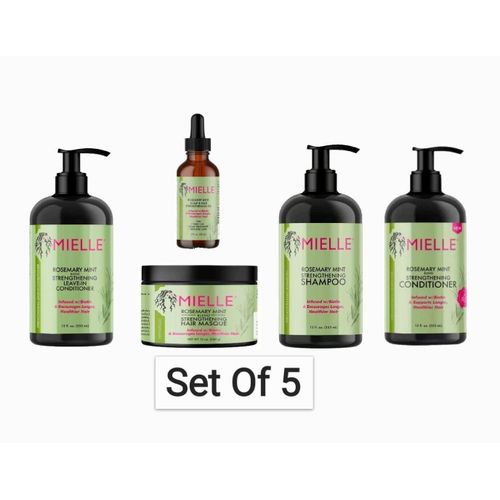 Mielle Organics Rosemary Mint 5 pcs Bundle Set Rosemary Mint Shampoo, Conditioner, Rosemary Mint Oil, Mint Leave-In Conditioner, Rosemary Mint Hair Masque PLUS A FREE Head Scalp Massager Shampoo BRUSH.