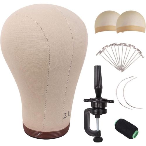 21 Inch Wig Head Cork Canvas Block Head for Making Wigs Mannequin Head With Stand Head Pins