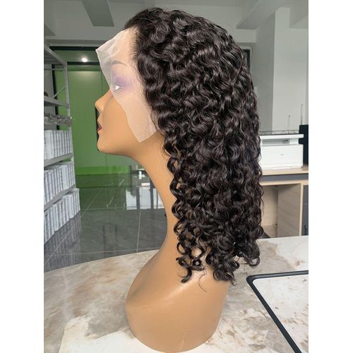 13×6,16 inch black deep wave water curl Preplucked easy install glue less wear and go hd frontal lace hundred percent human hair wig Preplucked