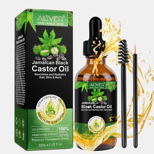 Jamaican Black Castor Oil 100% Pure Cold Pressed Jamaican Black Castor Oil Hair Skin Care Essential Oil - 60ML