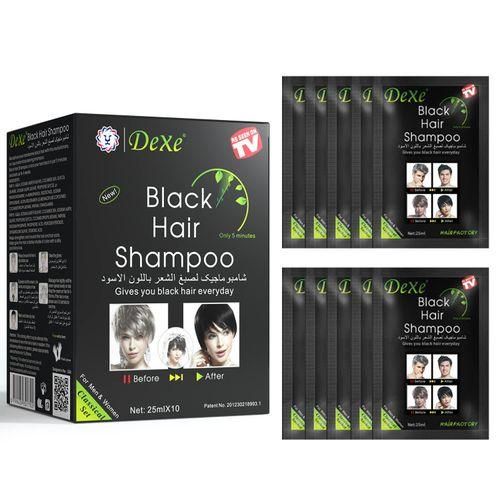 Dexe Black Hair Shampoo (Natural Black) One Box = 25Mlx10 Pack