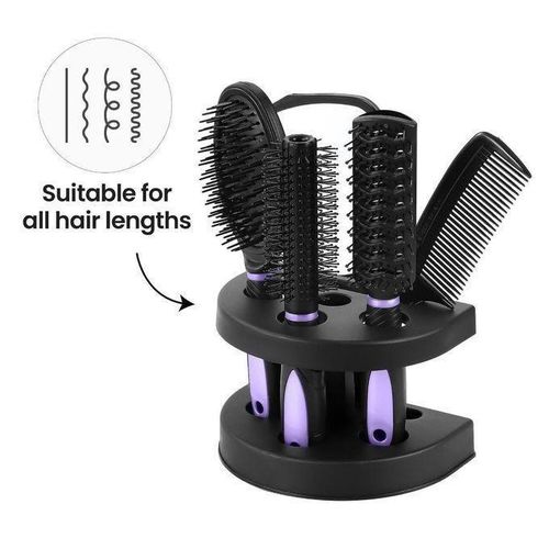 6 In 1 Women Salon Hair Styling Brush Massage Comb Detangling Brush Mirror Set With Stand Holder