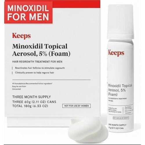 keeps Extra Strength 5% Minoxidil Topical Aerosol Foam for Men. Hair Loss & Regrowth Treatment for Thinning & Bald Spots. Clinically Proven Hair Growth Products. Top Ten Hair. 1 Month Supply.