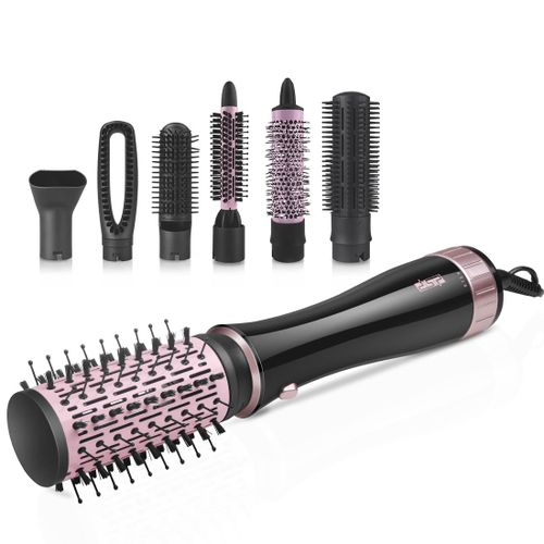 Dsp 7 in 1 Professional Hair Styling Tool – Hot Air Brush Set, Multi-Styler and Blow Dryer Brush Straightening and Curling, Ionic & Infrared Tech, Cool Shot, 2 Heat & Speed Settings