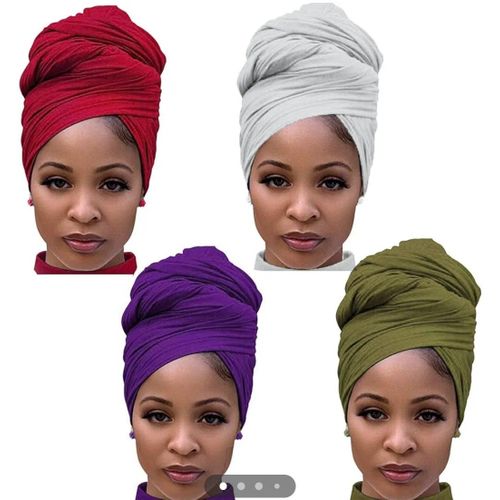 4PACK Head Wraps for Women Knit Headwraps Urban Hair Scarf Solid Color Ultra Soft Extra Long Breathable Head Bands Tie for WomenDreadlocks, Purple+red+army Green+light Grey