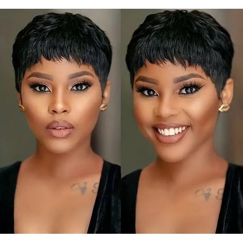 Quality Human hair short pixie wig _black