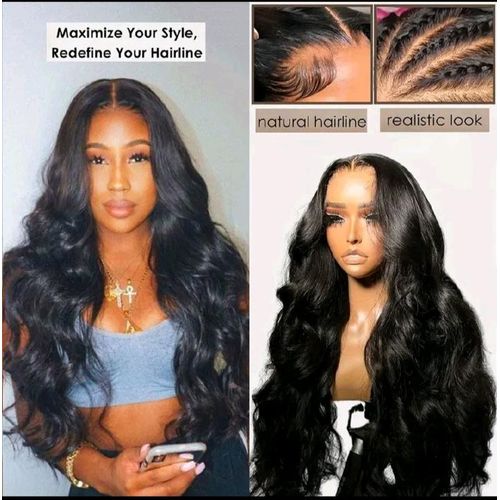 Premium 26" Black Glueless Human Hair Body Wave Black Long Curly Hair Wig