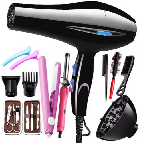 Canye Professional Hair Dryer with Diffuser, Blow Dryer for Women. 12 in 1 Salon Custom Smart One Step Styling Tool with Hot And Cold Wind Heat Settings - Hair Dryer, Flat Iron, Tongs, Manicure Set, 3 Combs, 2 Clips, Curls Diffuser.