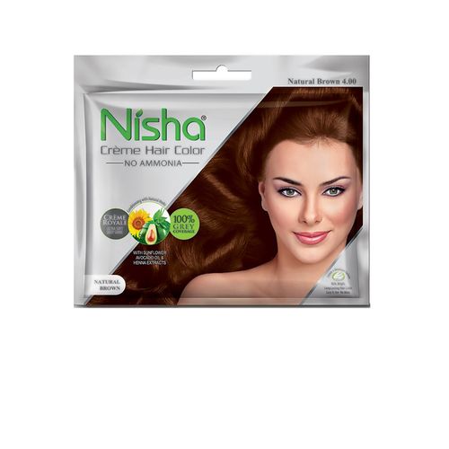 Nisha Crème Hair Color 4.0 Natural Brown 20gm+ 20ml (Pack Of 10)