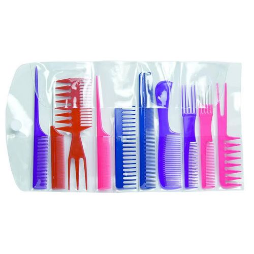 10pcs Hair Comb Set, Professional Salon Hair Styling Barber Combs Kit For Men And Women Plastic Fine And Wide Tooth Hair Combs Assorted