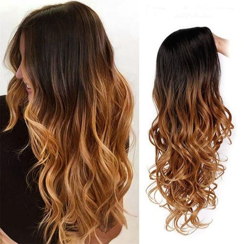 Women's gradient wig, middle-parted long curly wig, wig headpiece