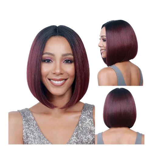 Black/Burgundy Short Bob Synthetic Straight Lace Front Wig