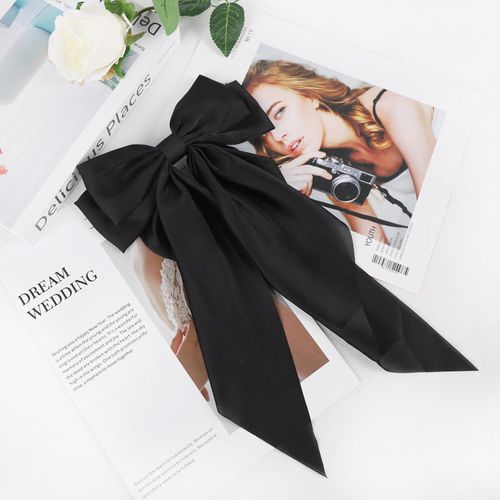 black satin hair bow with clip