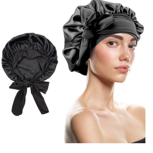 Black Satin Bonnet/Sleeping/makeup/Chilling Cap