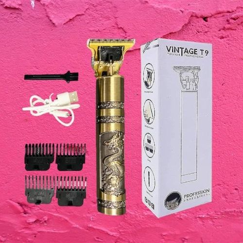 Metal Engraved Body Professional Cordless T9 Gold Electric Hair Clipper Trimmer Shaver