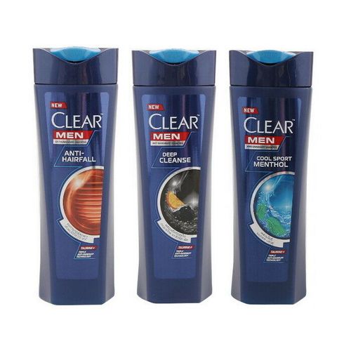 Clear 3-PACK Anti-Dandruff,Scalp Care,Anti-Hair-Fall Men Shampoo With FREE Bath Shower Loofah Sponge.