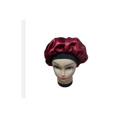 Satina Satin Maroon(Wine) Headscarf Hat Sleeping Bonnet Curly Hair Wrap Silk Cap Fashion Wide Soft Elastic Springy Band Head Scarf Headwear Pure Color Night Sleep Hat Sleeping Bonet Nightcap Head Cover