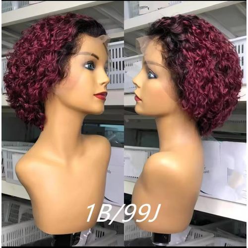 1B/99J Short Curly Human Hair Wig , Women Frontal Curly Human Hair Wig