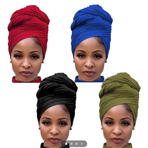 4 Packs Stretch Jersey Turban Heads Wrap African Head Wrap for Women Head Scarf Soft Headband Long Hair Scarf