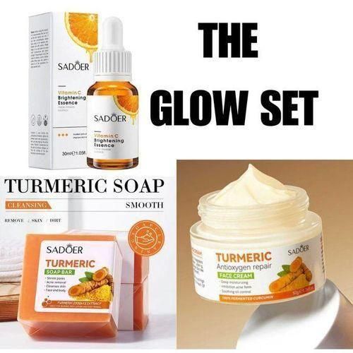 SADOER 3in1 Tumeric Soap,Vitamin C Brightening Serum and Moisturizing Tumeric Antioxygen Repair Cream