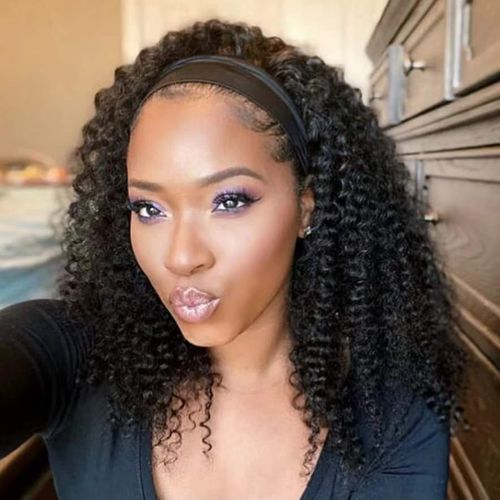 Curly Black Headband Wig