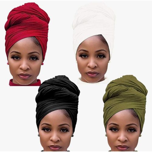 4PCS Stretch Jersey Turban Head Wrap Scarf African Headwraps for Women Head Wraps