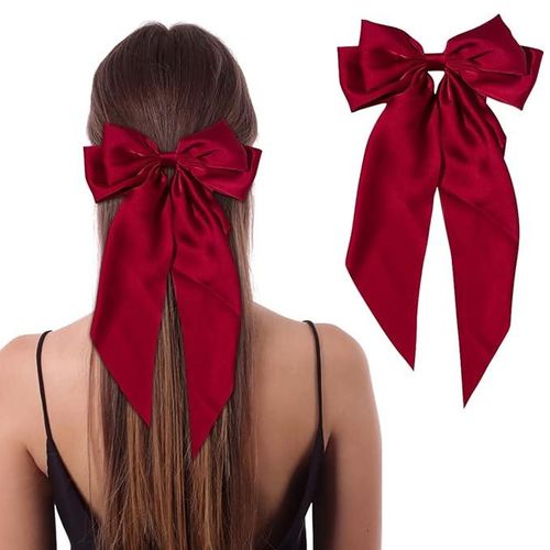 Quality Oversized RED Color Hair Barrette Sweet Silky Satin Ribbon Big Hair Bows Hair Clips