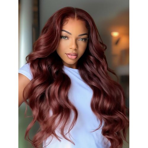 Fashion Heat friendly burgundy bodywave wig with a 2"4 lace closure 22 inches