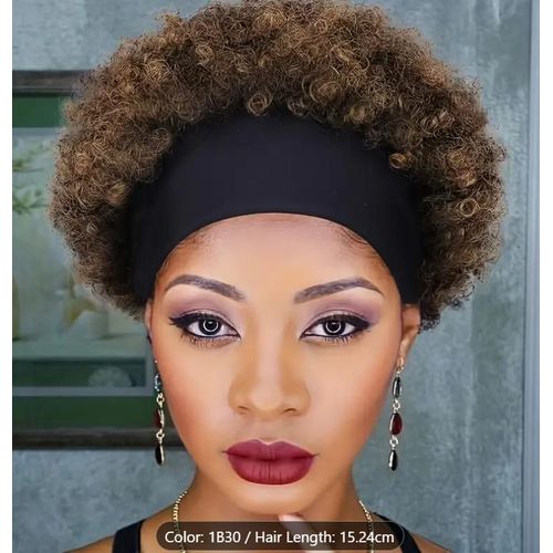 Kinky Curly Gold women Headband Wig + Free gift inside