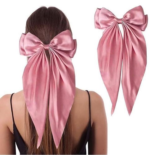 Oversized PINK Color Hair Barrette Sweet Silky Satin Ribbon Big Hair Bows Hair Clips.