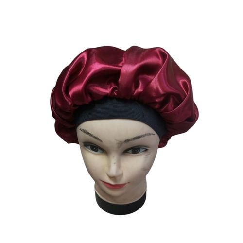 Satina New LARGE Satin Headscarf Maroon(Wine) Hat Sleeping Bonnet Curly Hair Wrap Silk Cap Fashion Wide Soft Elastic Springy Band Head Scarf Headwear Pure Color Night Sleep Hat Sleeping Bonet Nightcap Head Cover