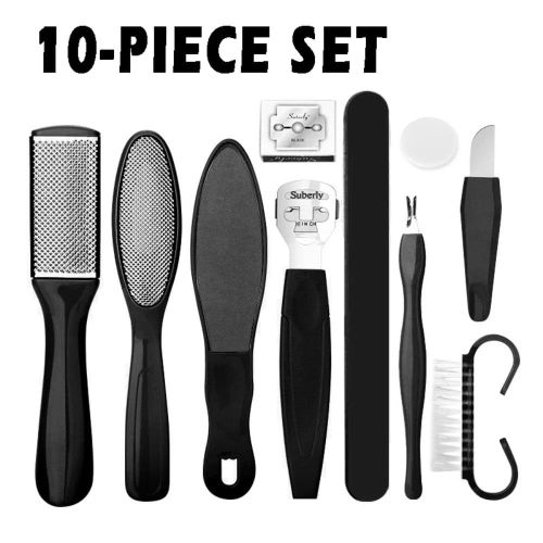 10pc Pedicure Set Peeling and Exfoliating Calluses Foot Scrubbing Brush Stainless Steel Double-sided Foot Care Pedal Stone