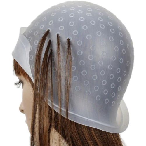 Reusable Silicone Hair Coloring Highlighting Cap/ Hair Dyeing Cap With FREE Metal Hook.