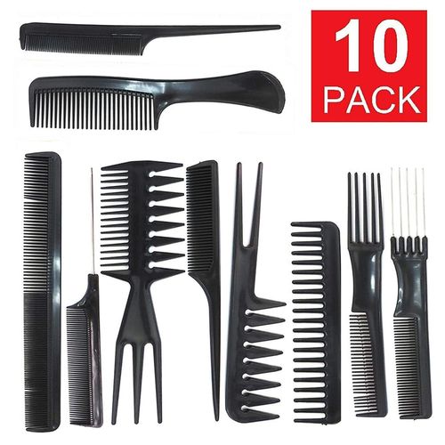 10 Piece Professional Styling Comb Set- Black Hair Combs Set For Hairdressing, Cutting & Styling-For Women, Men & Kids.