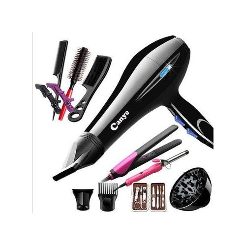 Canye 12 Pieces Professional Blow Dry Hair Dryer Hot And Cold Wind With Nails Accessories, Combs & Flat Iron - Full Salon Set