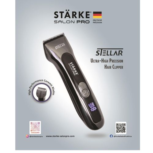STARKE Salon Pro Stellar Cordless Hair Clipper Led Display Barber Machine Heavy-duty Performance: For Barbers & Stylists Handle Demanding Use Long Life Battery Made In Germany 100% Copper Motor,3Pin UK -Black-1Yr Warranty..